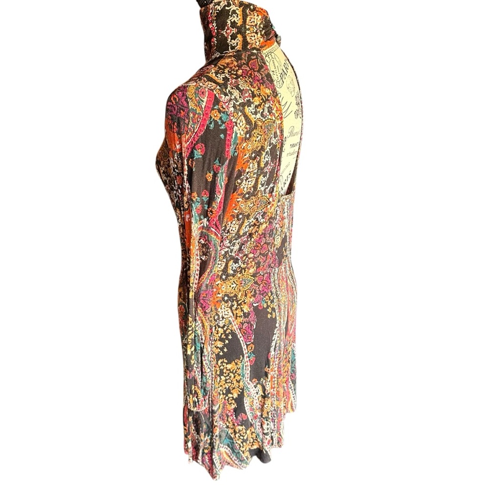 Free People All Dolled Up Paisley Boho High Neck Long Sleeve Mini Dress | S - Picture 4 of 16